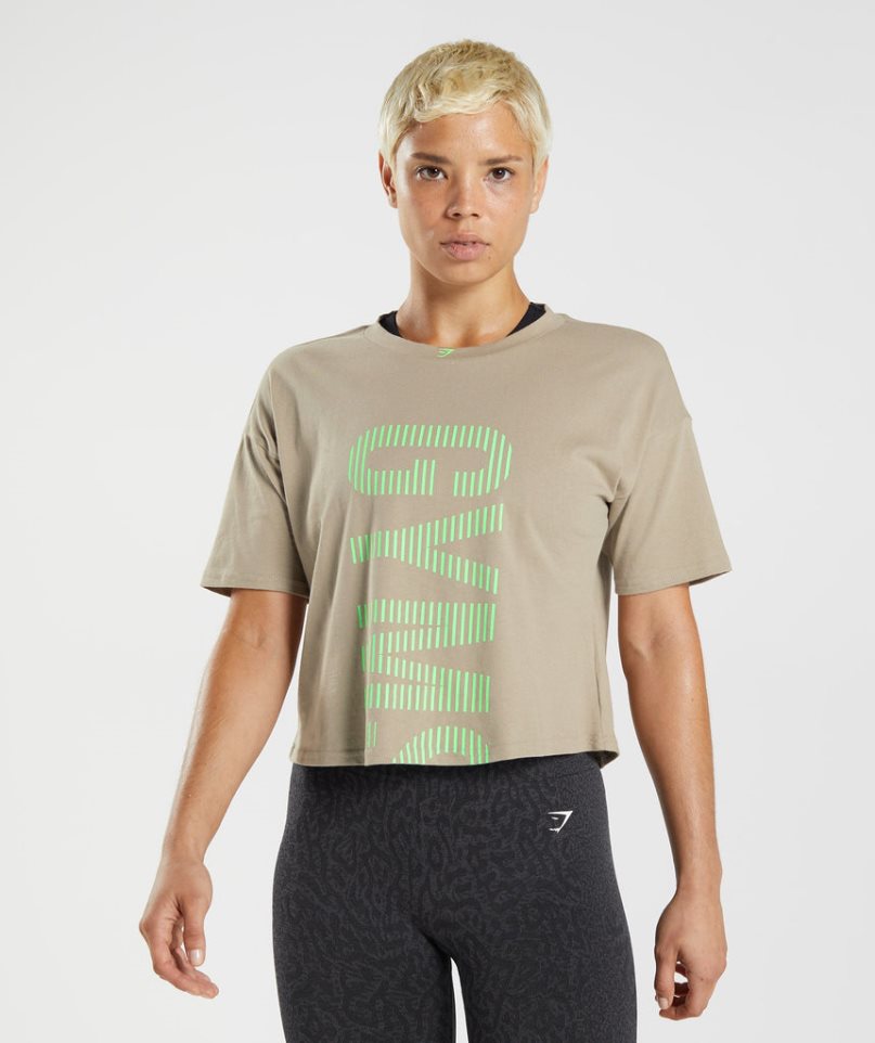 Women\'s Gymshark 315 Midi T-Shirts Khaki | NZ 2HITUF